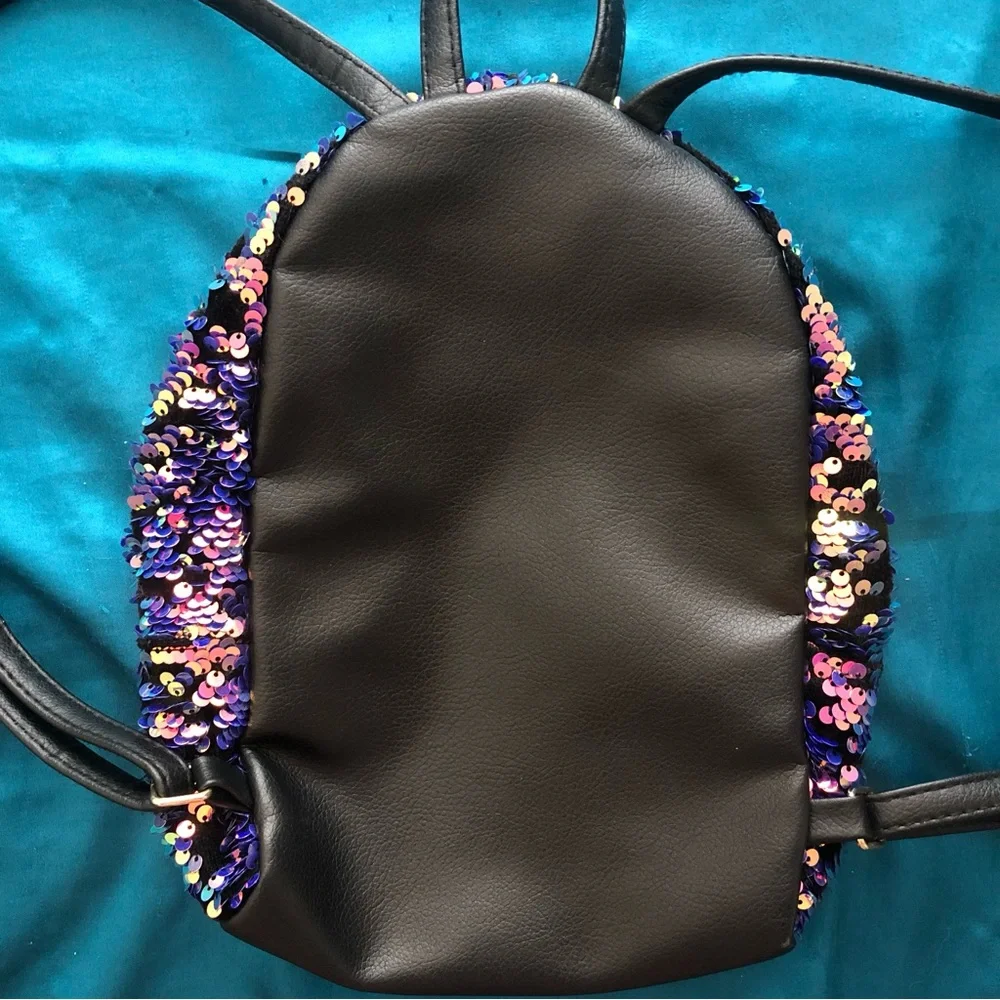 Girl’s Justice Sequin Backpack Letter O Purple Pink 2 Pockets Adjustable Straps